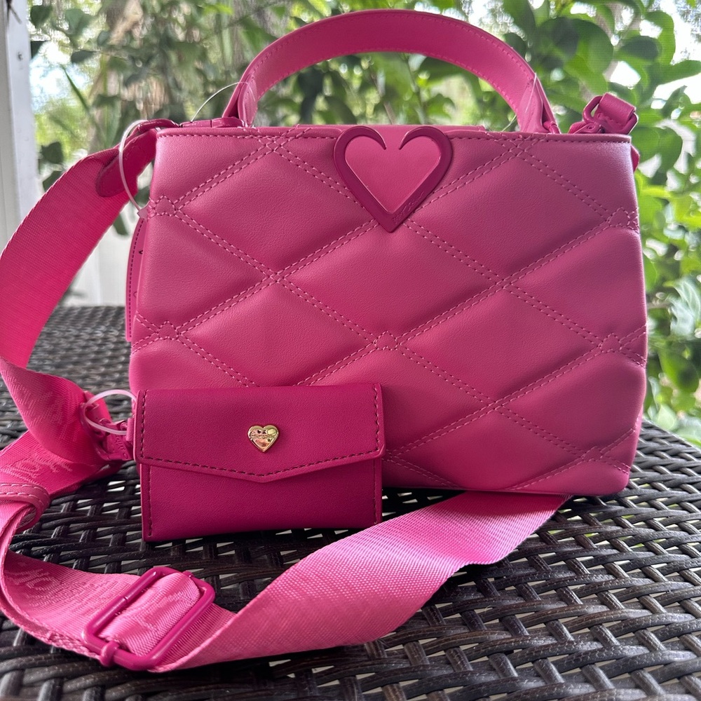 Betsey Johnson Xo Double Compartment Hattie Small Satchel Crossbody pink